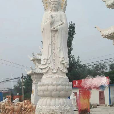 石雕天然汉白玉三面观音 大型寺院庙宇祭祀祈福装饰 雕刻大理石观音佛像 濠景雕塑