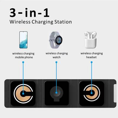 三合一手机无线充电器 折叠磁吸无线充电器手机支架
