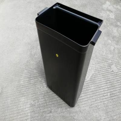 力源黑色不带盖40升防静电垃圾桶，防静电塑料方形垃圾桶