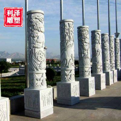 汉白玉石雕华表立柱雕刻大理石传统文化浮雕龙柱景观