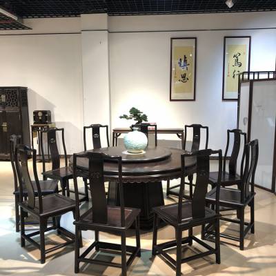 紫光檀圆餐桌直径158配10张明式餐椅现场实拍工厂实价