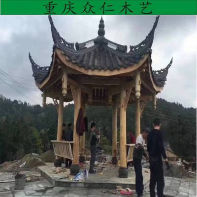 长寿景区景观六角亭 防腐木现代凉亭 樟子松家用凉亭施工安装 众仁木艺