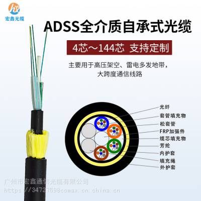 宏鑫光缆 供应江苏 48芯ADSS 200跨距室外架空电力光缆 ADSS-48B1-200