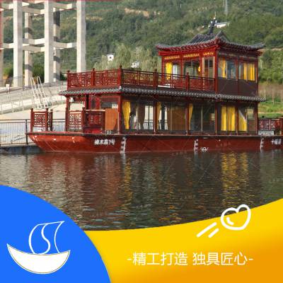 观光旅游船 湖南云阳山森林公园可以吃饭娱乐的观光旅游船木船出售