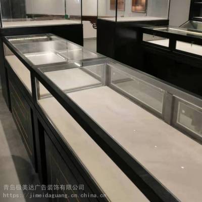 定制新中式珠宝展示柜 玉器陈列柜木质玻璃柜台 实木贴皮柜子