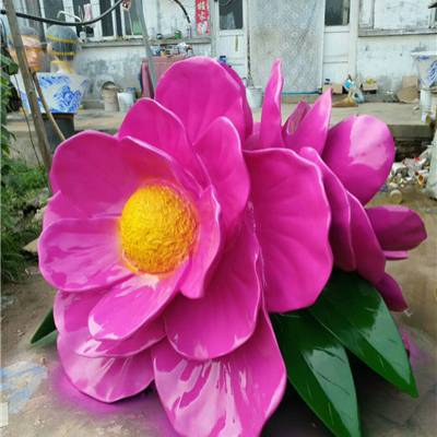 芙蓉花模型玻璃钢仿真鲜花 城市大型市花logo标志雕塑 巨型花卉植物花朵树脂彩绘景观雕塑