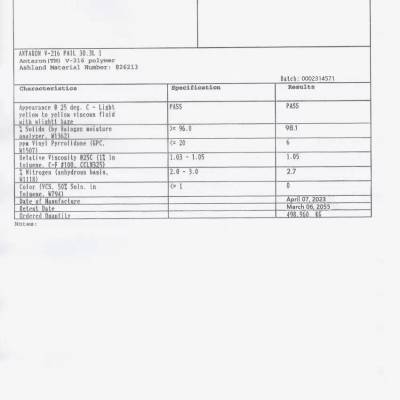 美国亚什兰 V-216 抗水成膜剂，乙烯基吡咯烷酮/十六碳烯共聚物，Antaron V-216脂醇苹果酸酯