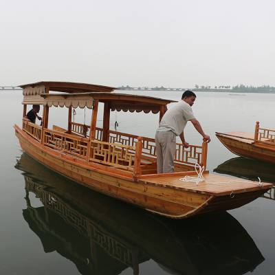 江南木船厂定做电动休闲木船 中式旅游观光船客船