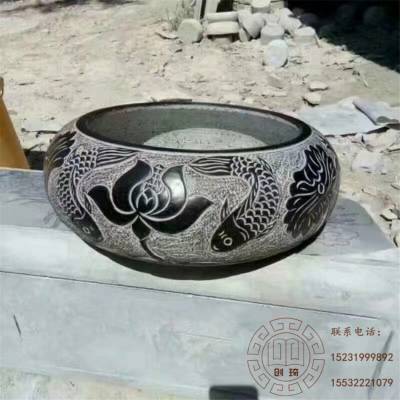 青石做旧鱼缸花盆 天然石材水缸 鱼缸石槽