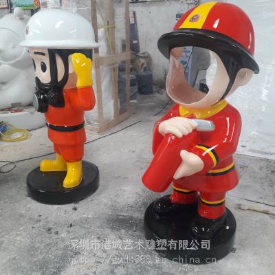 深圳网红消防员雕像镂空拍照互动玻璃钢消防卡通公仔摆件港城雕塑