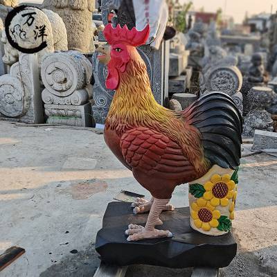 万洋雕刻青石彩绘大公鸡石雕十二生肖鸡动物雕塑公园草地装饰