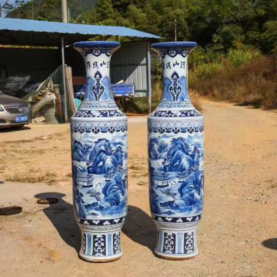 景德镇陶瓷落地手绘青花大花瓶1米4酒店开业送礼客厅玄关装饰摆件