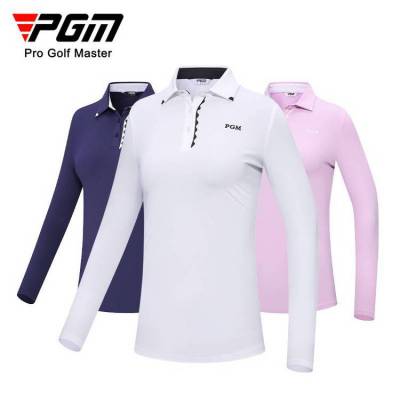 PGM新品 高尔夫女士长袖T恤 时尚百搭 高弹柔软服装 特色印花领口