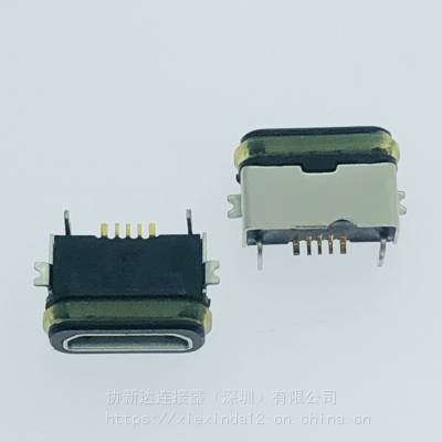 MICRO 5PIN防水母座 四脚前贴后插 板上型 单排贴片SMT 防水IPX7