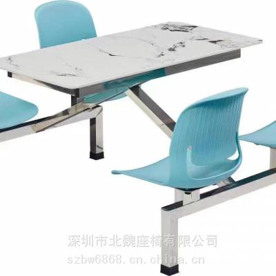 食堂餐厅餐桌 不锈钢餐桌椅4/6/8人位 学生工厂员工连体快餐桌椅组合