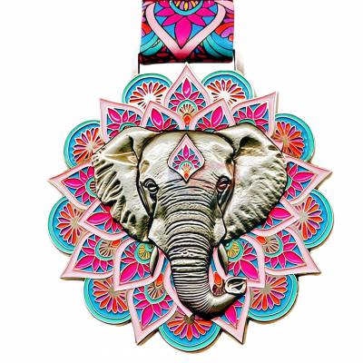 彩色大象金属奖牌 马拉松纪念奖章源头工厂 彩印工艺