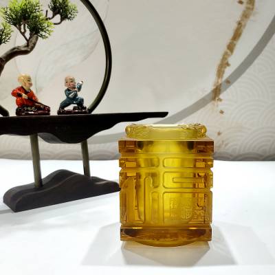 【方形圆孔福字笔筒琉璃摆件企业定制礼品上海校庆纪念品定做】价格