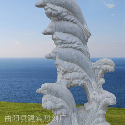 定制大理石海豚石雕海豚喷泉雕塑广场景观摆件