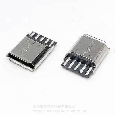 MICRO USB 5P焊线式母座 B type带护套 180度焊线 V8-USB