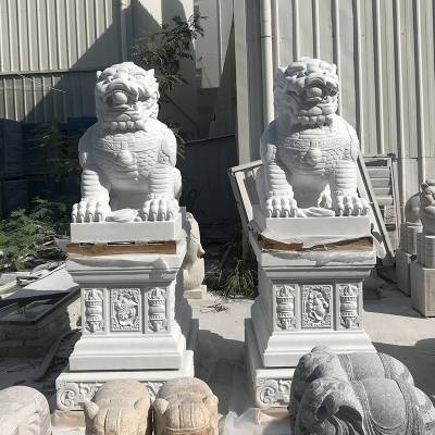 定制天然石头汉白玉貔貅一对 家用大门工艺品摆件石雕麒麟狮子