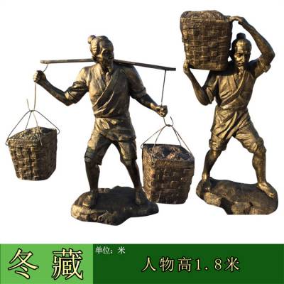 玻璃钢农耕人物雕塑，老农民雕塑小品