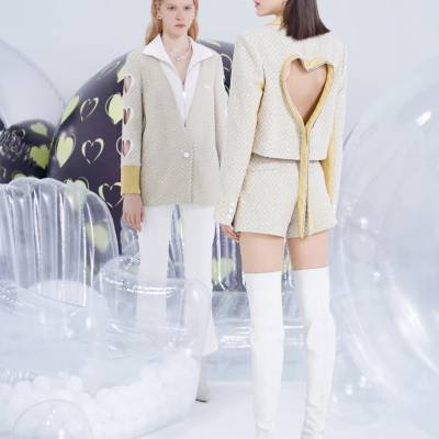 COTTIA春季新品 链条装饰短款外套甜酷风轻奢小西装