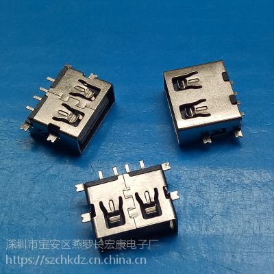 USB AF 4Pin 母座 短体 贴片式 SMT 四脚全贴 沉板 黑色胶芯 直边 USB A母