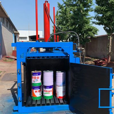 HX-60T立式液压打包机 皮革废品下脚料打包机 方便运输油桶压扁机