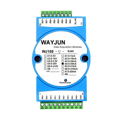 8路4-20mA或0-10V转网络ModbusTCP和MQTT数据采集模块