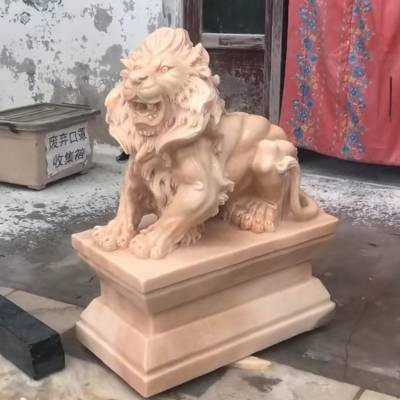 加工定制雕塑/石雕走式爬式蹲式/汉白玉爬狮雕刻摆件