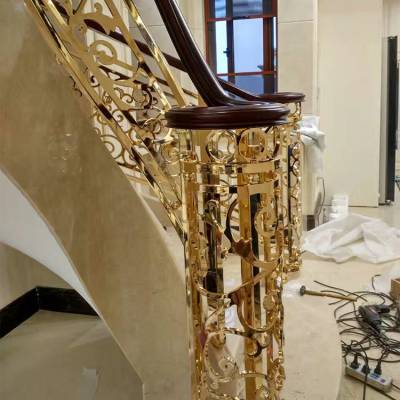 传统铝板艺术雕花楼梯护栏 时尚金属镀金围栏wd-2374