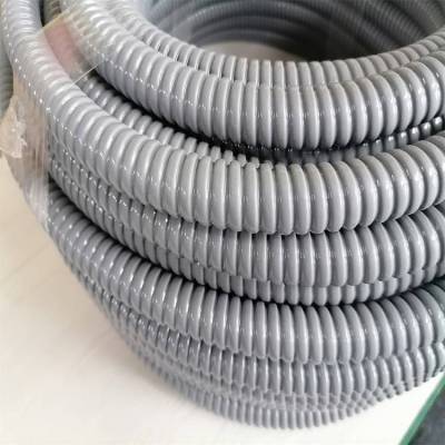 兰山区电线保护DN32波浪型灰色单扣包塑金属软管 低烟无卤包塑蛇皮管