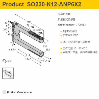 TURCK德国传感器SO220 SO30 SO50 SO80 K12-ANP6X2-H1141 0.15