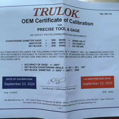 供应美国原厂原装 Trulok 埋头量规 SR900-100-4T