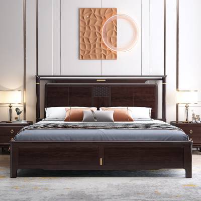 新中式紫金檀木床现代简约1.8米双人床主卧室轻奢家私组合