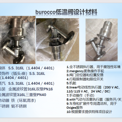 Burocco卫生阀不锈钢600系列线性控制阀参数