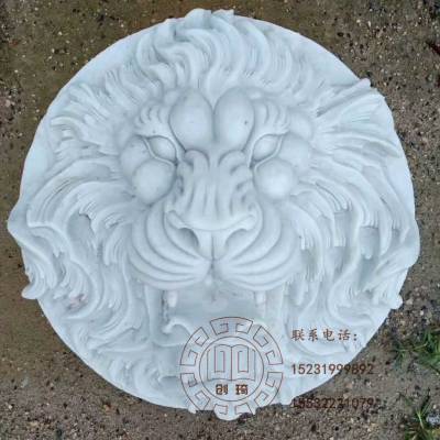 石雕喷泉壁挂狮子头水景墙别墅鱼池喷水出水口汉白玉晚霞红挂件 创琦雕塑
