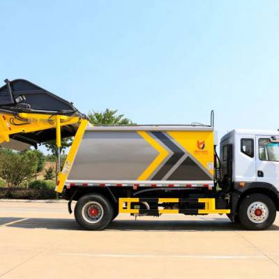 国六东风14方后翻桶压缩垃圾车可收集280桶生活垃圾