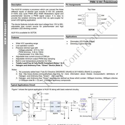 AL8116W6-7 0V至10V灵活调光信号接口控制器支持转换三种不同类型的调光器输入