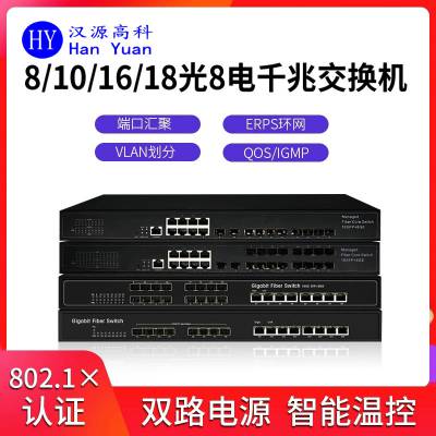 千兆8光10光16光18光8电光口汇聚光纤交换机管理型机架式环网型