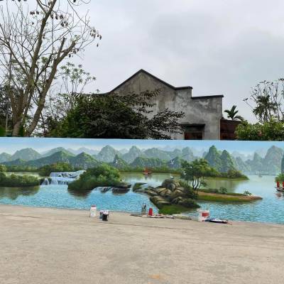 南 宁墙绘乡村风景画 壁画文化墙外墙定制 当地特色宣传打造