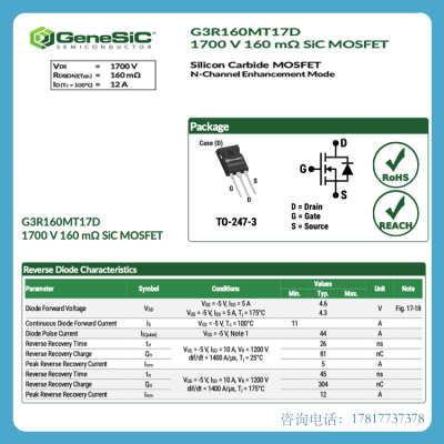 ȫ½G3R160MT17D 1700 V 160 m SiC MOSFET