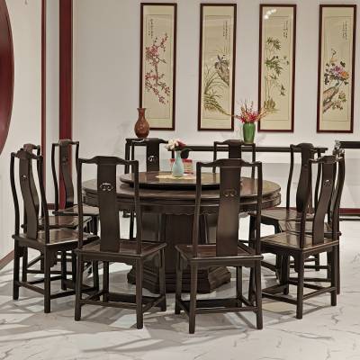 紫光檀1.6米餐桌10张餐椅工厂米价名琢世家红博城北一门