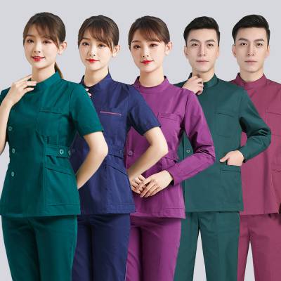 墨绿色舒适透气医生护士工作服 西装领时尚工作服