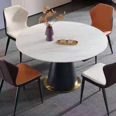 大理石餐桌椅组合可定制岩板现代简约圆餐桌家用带转盘实木圆桌