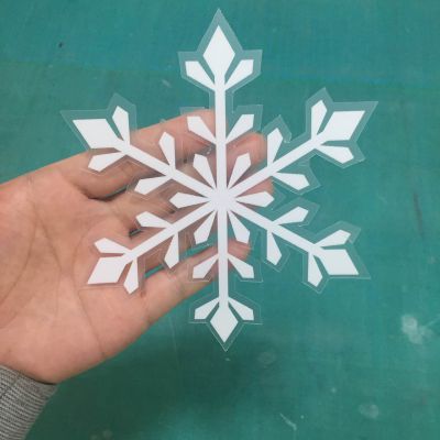 深圳 白彩UV喷印双面玻璃贴 圣诞雪花透明贴纸 汇美喷绘