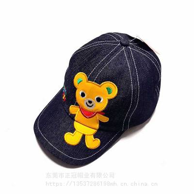 东莞帽子工厂批发定制儿童棒球帽 卡通贴布刺绣牛仔鸭舌帽