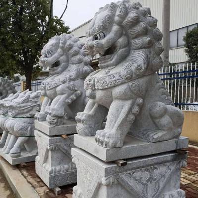 厂家直销成都市学校***门前花岗岩灰色石狮子1.5米 2米高石雕狮子一对批发