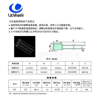 N2F热熔断体,AC250V,102度,1A,惠州凯森电子供应