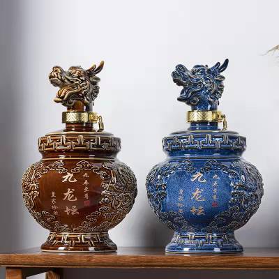 酱香酒坛5斤10斤装 陶瓷九龙坛子雕刻工艺陶瓷坛子20斤30斤装定做厂家